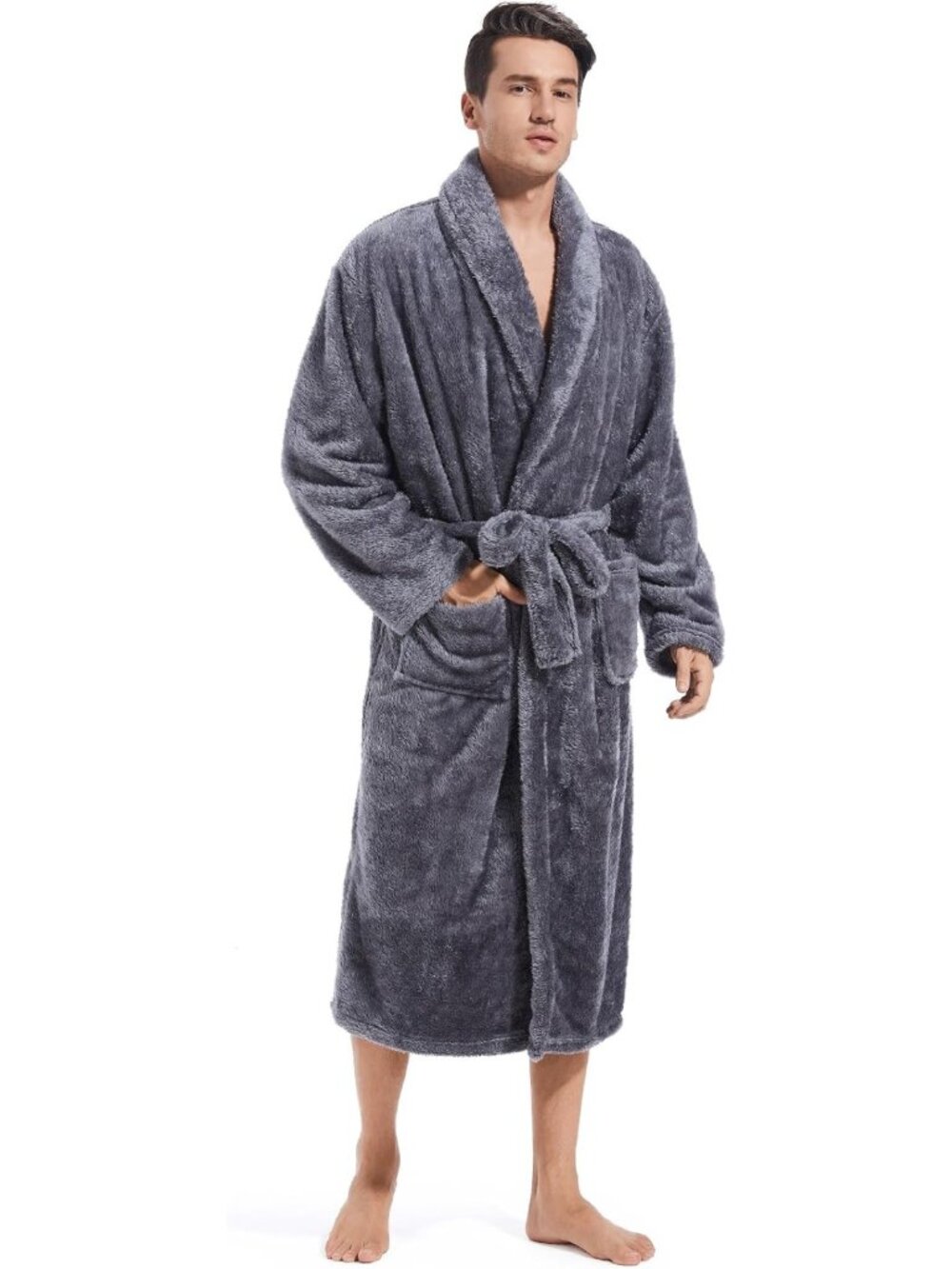 Cozy Plush Fleece Bathrobe for Men | Absorbent Warm Spa Robe with Pockets